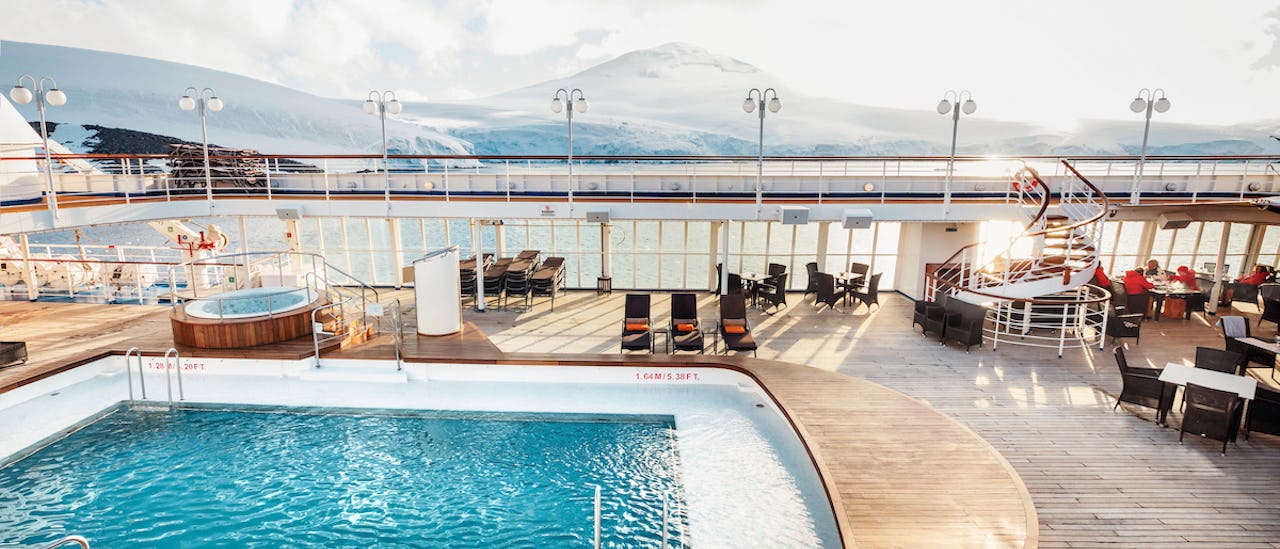 Chaise lounges arranged in the sun or shade.