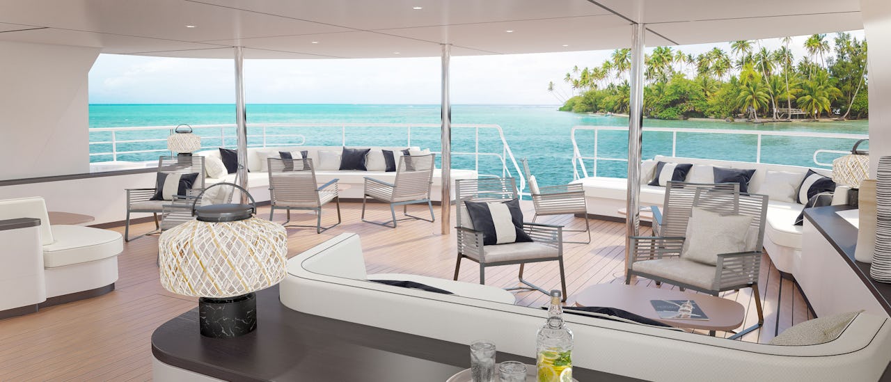 Relax in outdoor lounge adjacent to the marina