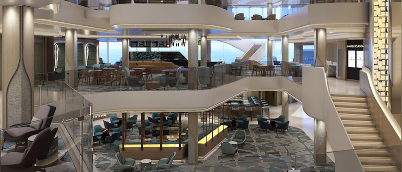 Laivan sydämessä on Penrose Atrium, kolmikerroksinen tila mikä pitää sisällään ravintoloita ja baareja. Tilan on suunnitellut Miamilainen Studio Dado.